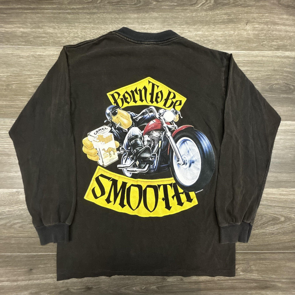 Vintage Camel Shirt Mens Large Black Camel Joe Biker Born To Be Smooth 1992 USA