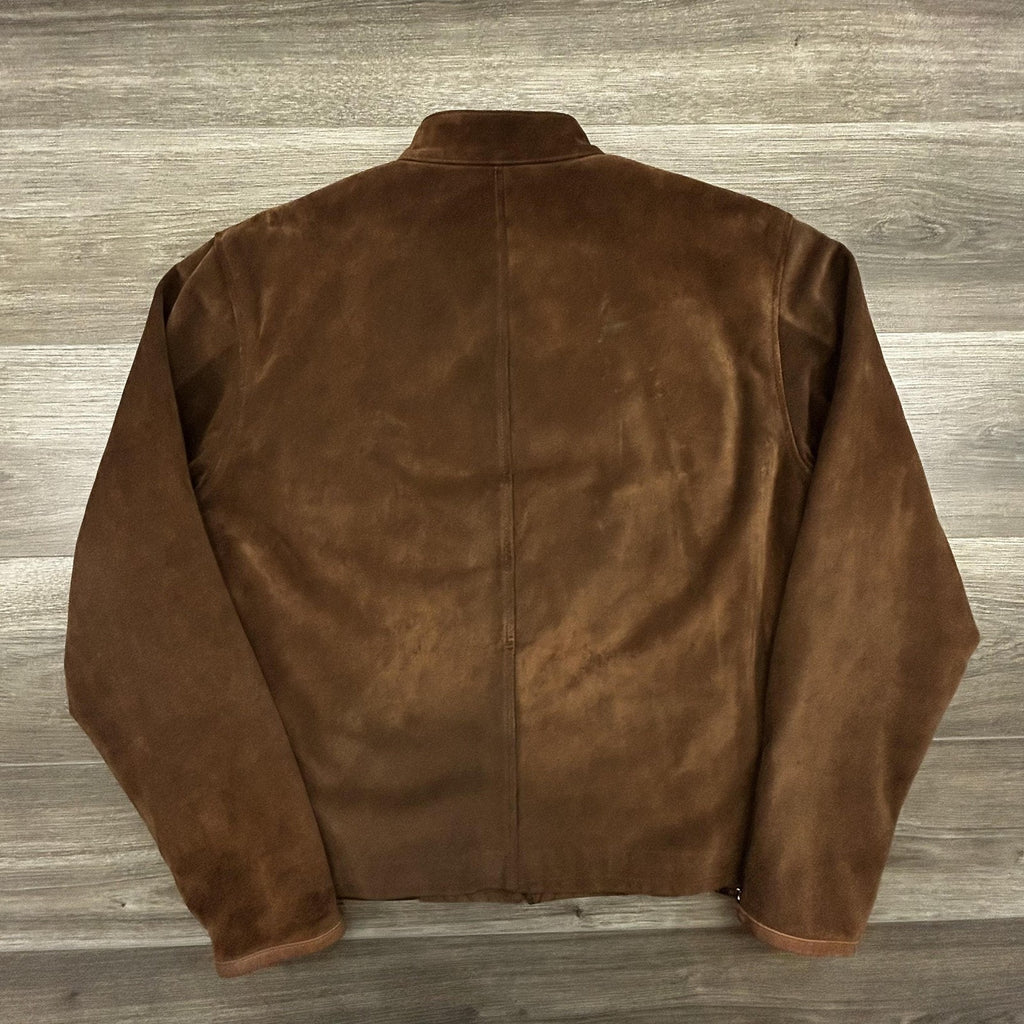 Vintage Polo Ralph Lauren Suede Leather Jacket Mens Large Brown Moto Wool Lined
