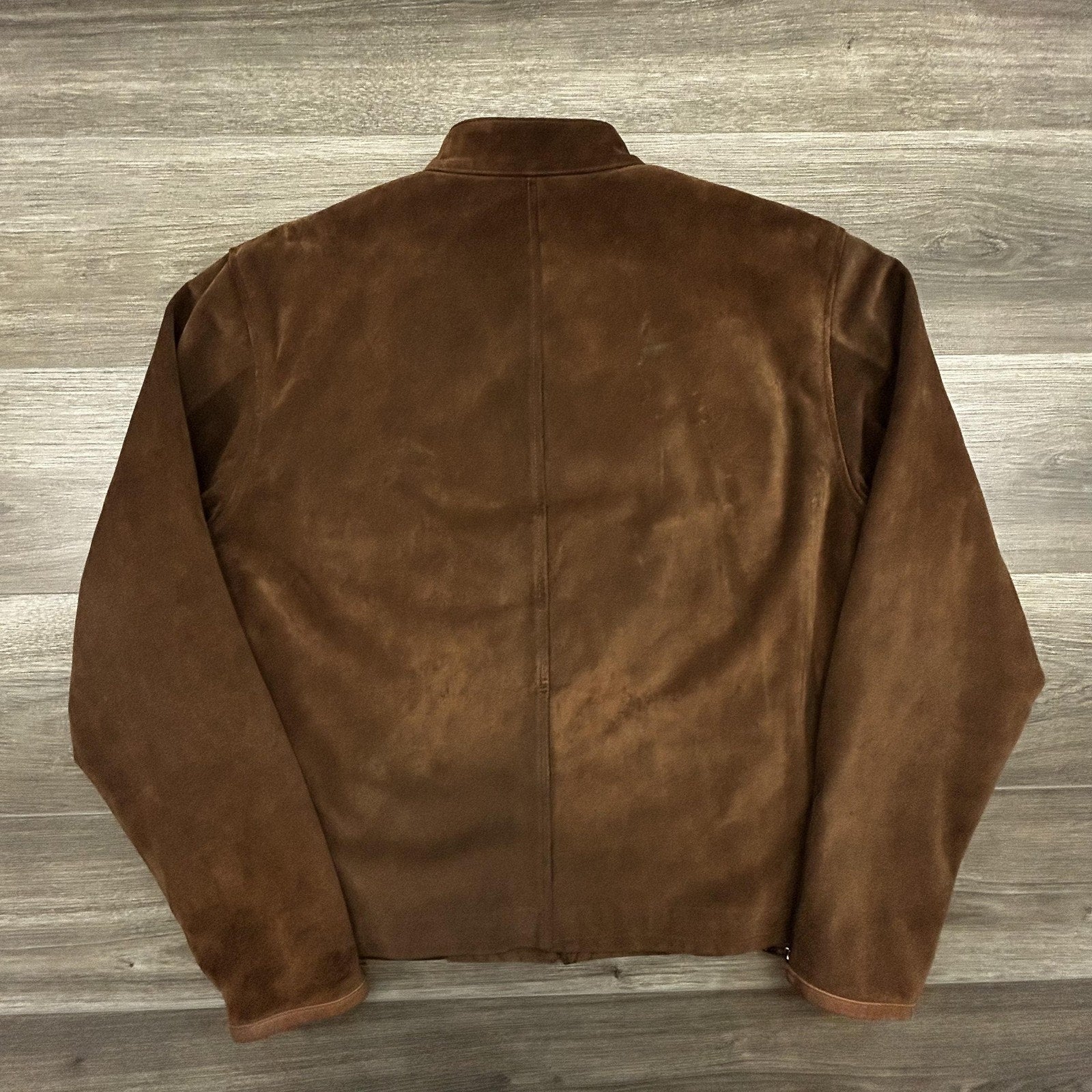 Vintage Polo Ralph Lauren Suede Leather Jacket Mens Large Brown Moto Wool Lined