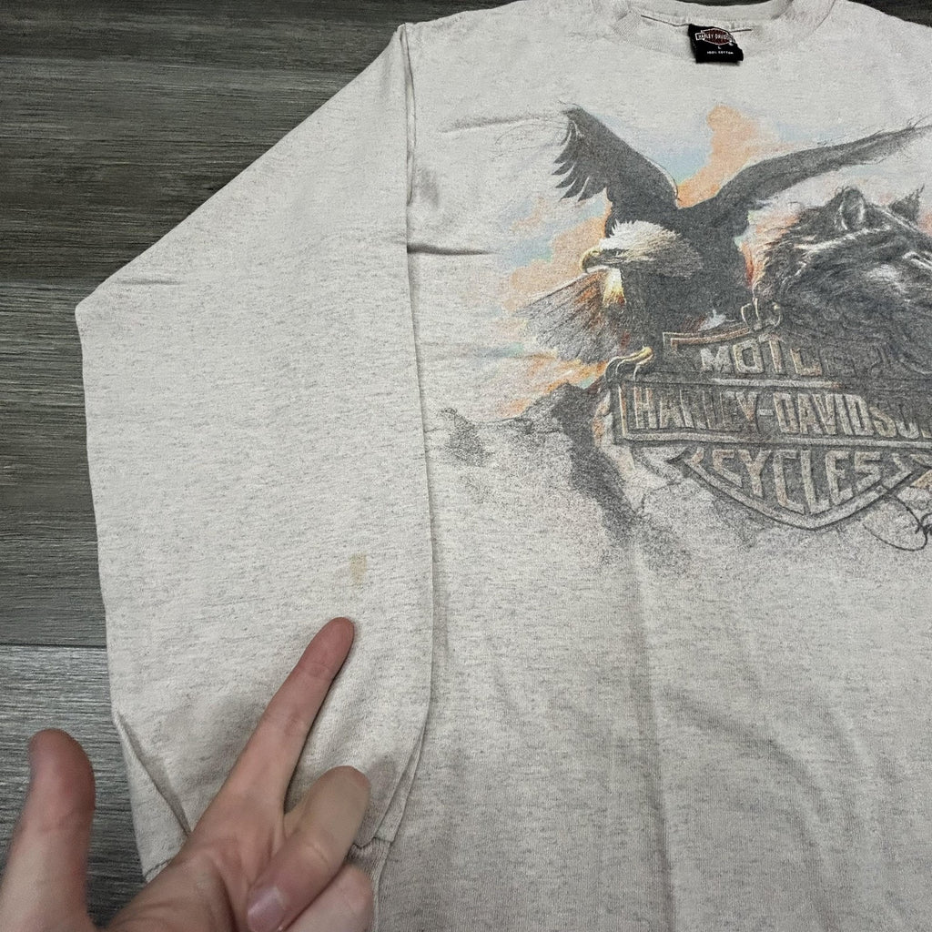 Vintage Harley Davidson Shirt Mens Large Long Sleeve Wolf Eagle 90s 1995 USA