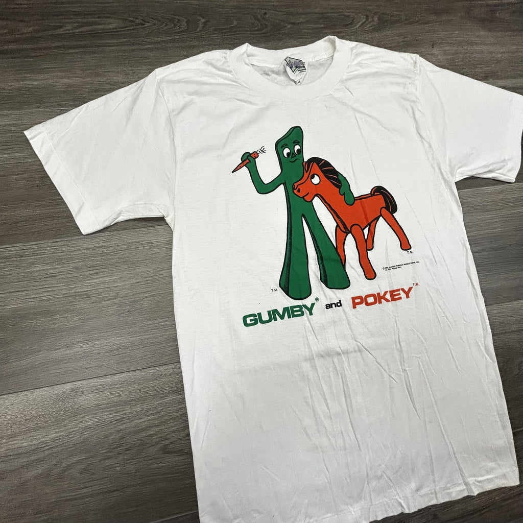 Vintage Gumby Pokey Shirt Mens Medium White Single Stitch Hanna Barbera 1986 80s
