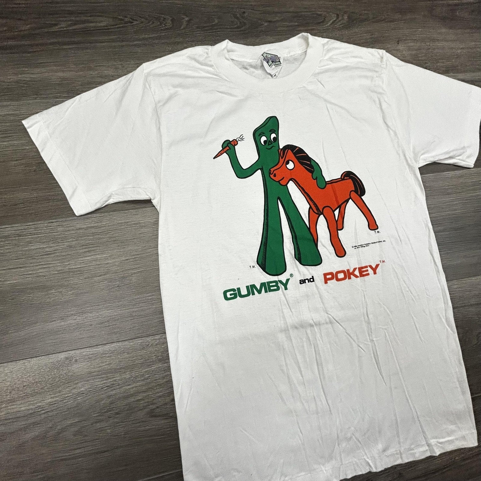 Vintage Gumby Pokey Shirt Mens Medium White Single Stitch Hanna Barbera 1986 80s