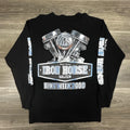Vintage Iron Horse Saloon Shirt Mens Medium Black Henley Bike Week Long Sleeve