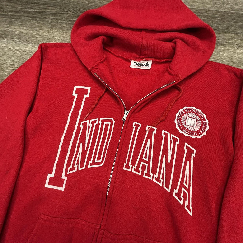 Vintage Indiana Hoosiers Full ZIp Hoodie Mens Small Red NCAA Made in USA 80s