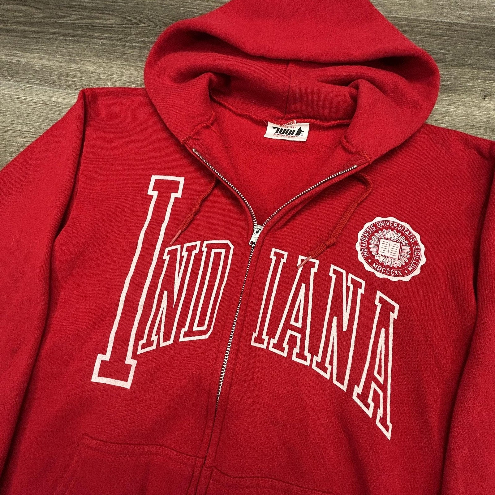 Vintage Indiana Hoosiers Full ZIp Hoodie Mens Small Red NCAA Made in USA 80s