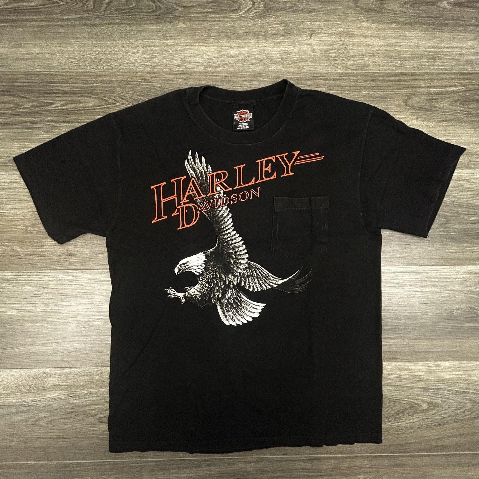 Vintage Harley Davidson Shirt Mens Large Black Eagle Pocket Single Stitch 90s