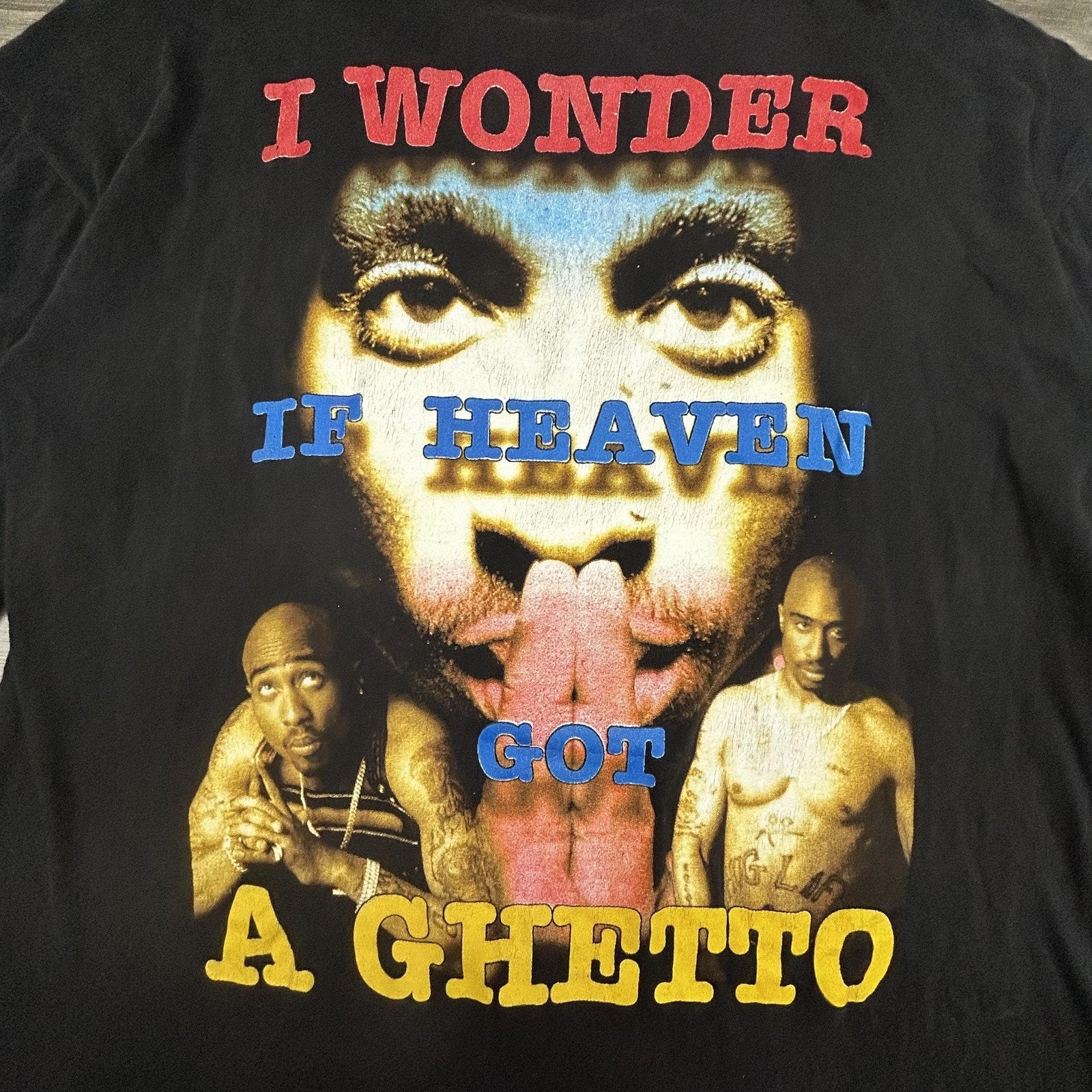 Vintage Tupac Rap Tee Shirt Mens XL Black 2Pac All Eyez On Me Heaven Ghetto RARE