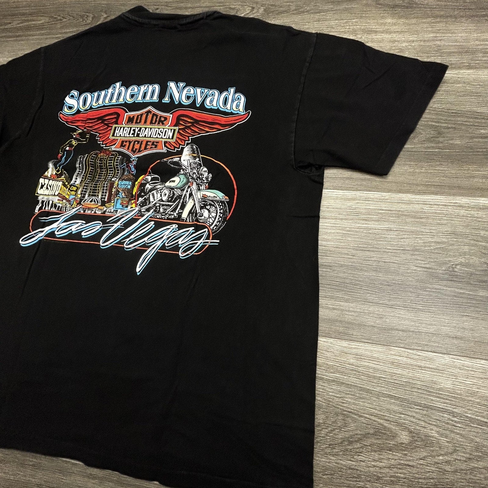 Vintage Harley Davidson Shirt Mens Large Black Flames Las Vegas 1998 90s USA
