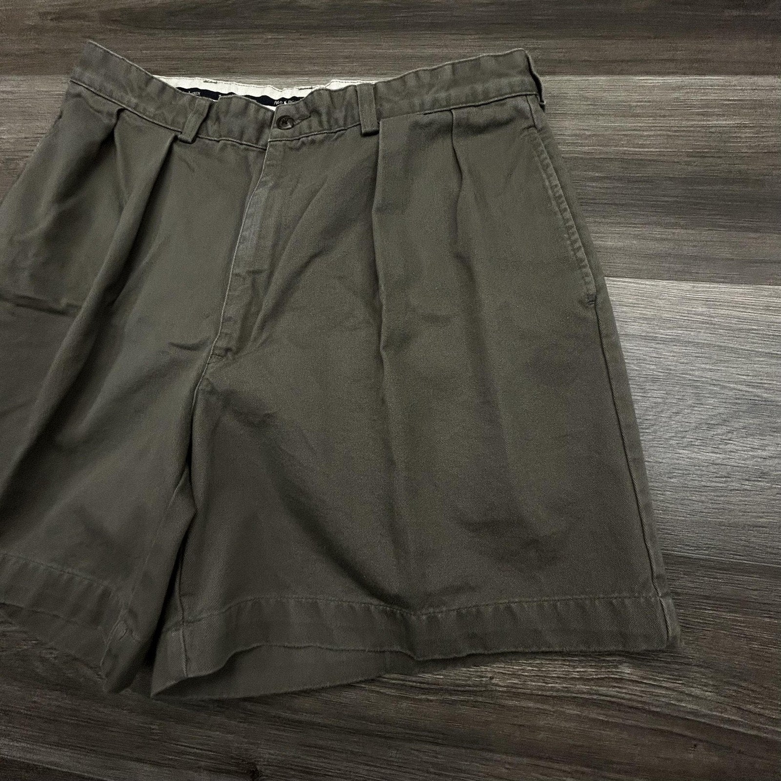 Vintage Polo Ralph Lauren Pleated Shorts Mens 32 Green Chino 6" Inseam Canvas
