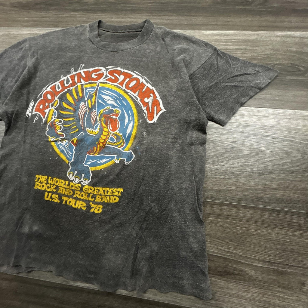 Vintage Rolling Stones Shirt Mens Small Gray US Tour 1978 Dragon 70s Made USA