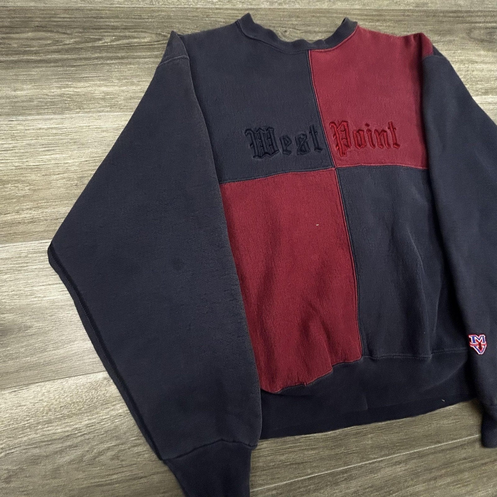 Vintage West Point Sweatshirt Mens 2XL Navy Red Reverse Weave Colorblock 90s USA