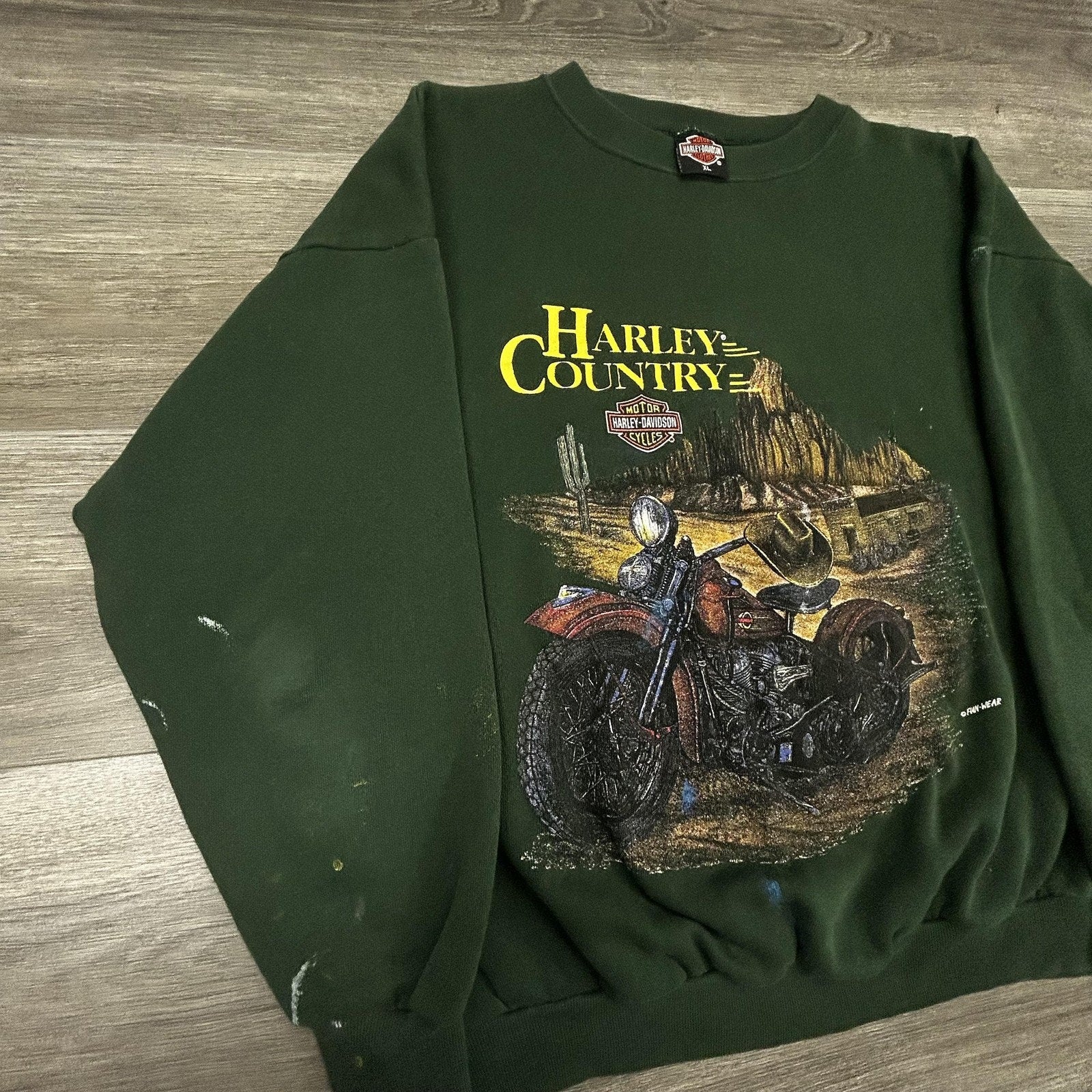 Vintage Harley-Davidson Sweatshirt Mens XL Green Motorcycle Country 90s Made USA