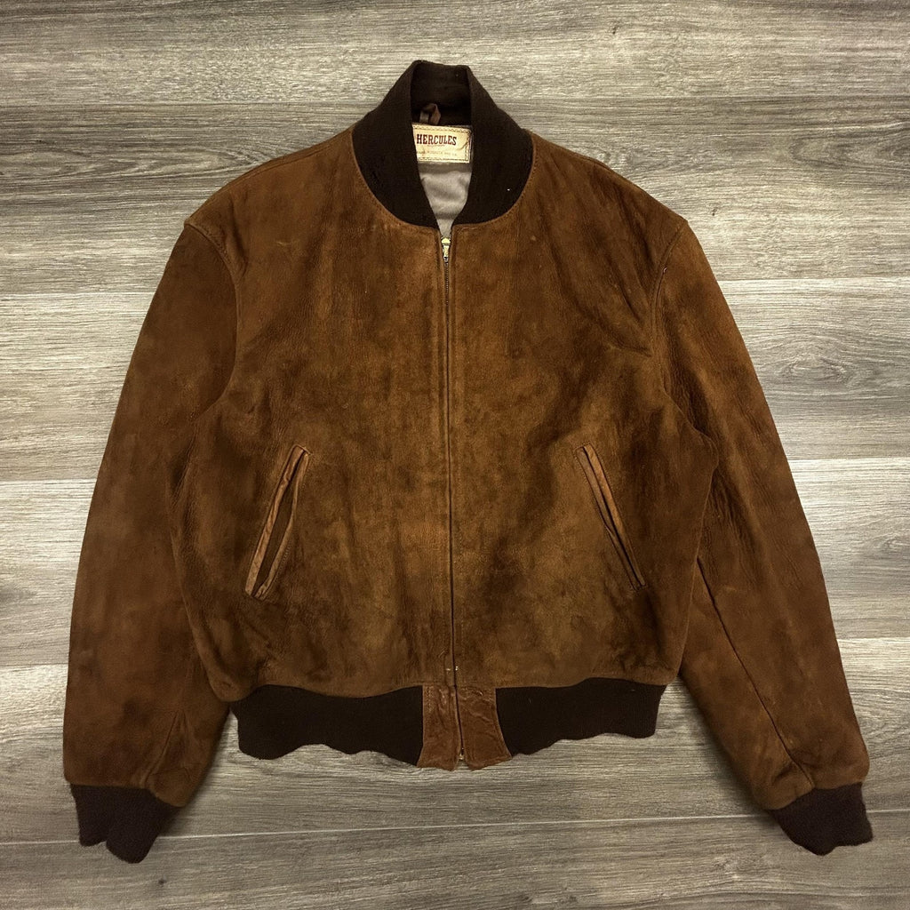 True Vintage 50s Hercules Suede Bomber Jacket Mens Medium Brown Sears Roebuck