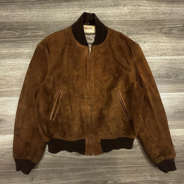 True Vintage 50s Hercules Suede Bomber Jacket Mens Medium Brown Sears Roebuck