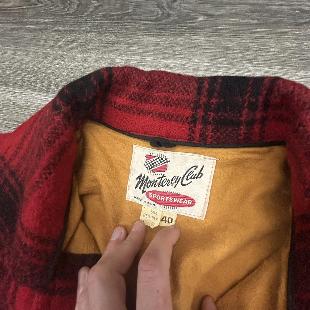 Vintage 50s Monterey Club Wool Coat Mens 40 buffalo Plaid Hunting Mackinaw USA