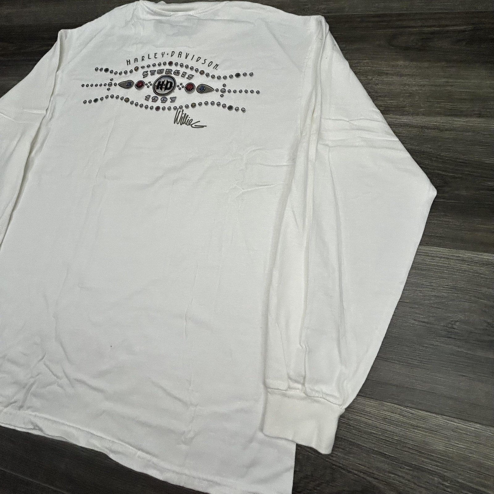 Vintage Harley Davidson Shirt Mens Large White Sturgis Willie G Long Sleeve 90s