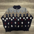 Vintage Sheep's Wool Sweater Mens Extra Large Navy Full Zip Made in Italy 90s