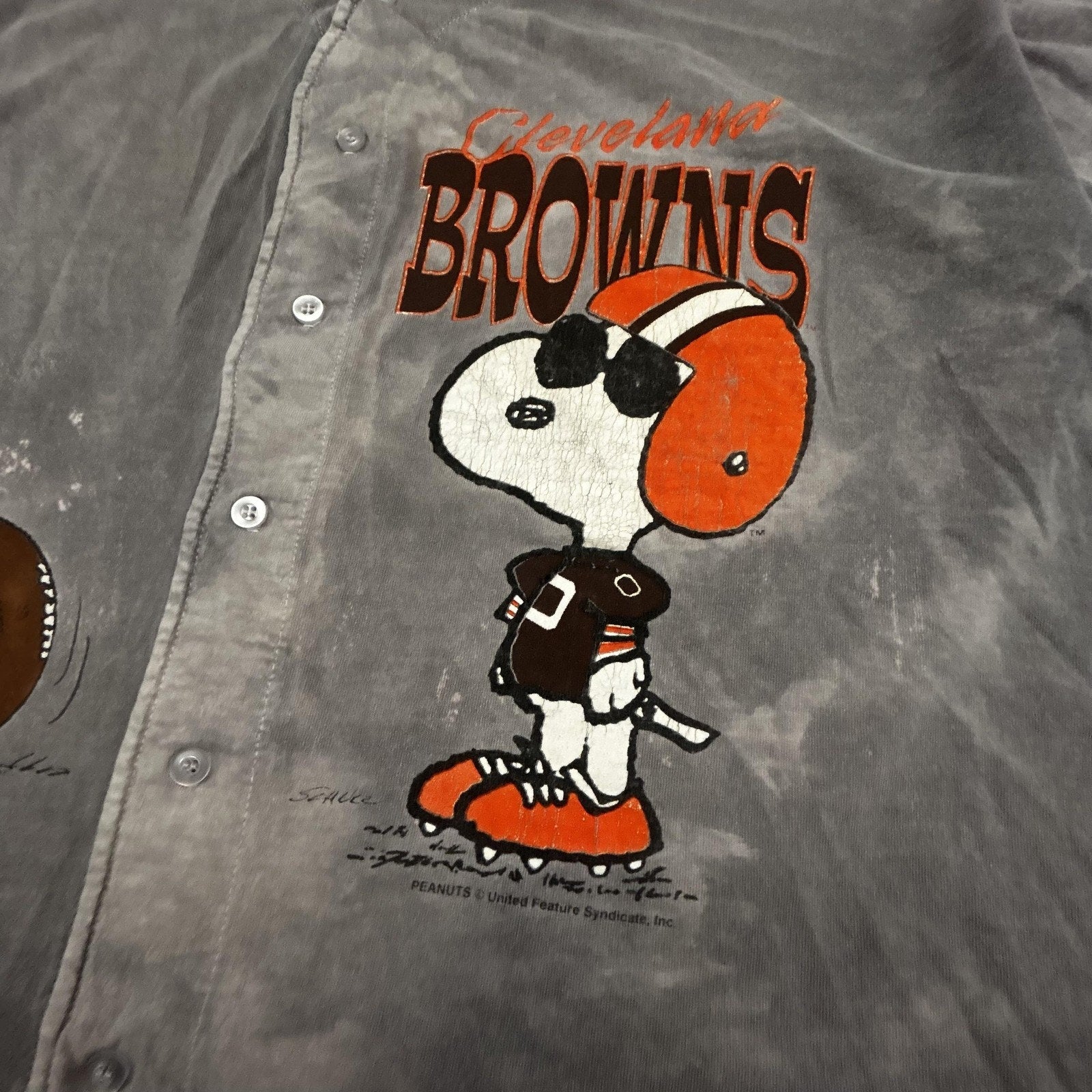 Vintage Cleveland Browns Looney Tunes Baseball Jersey Mens XL Gray Snoopy 90s
