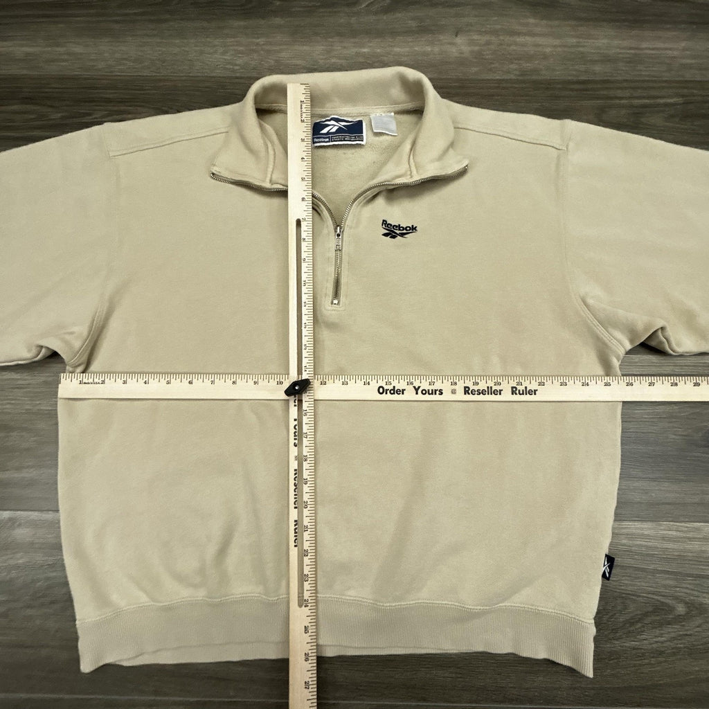 Vintage Reebok 1/4 Zip Pullover Sweatshirt Mens Large Beige Mock Neck 90s Jacket
