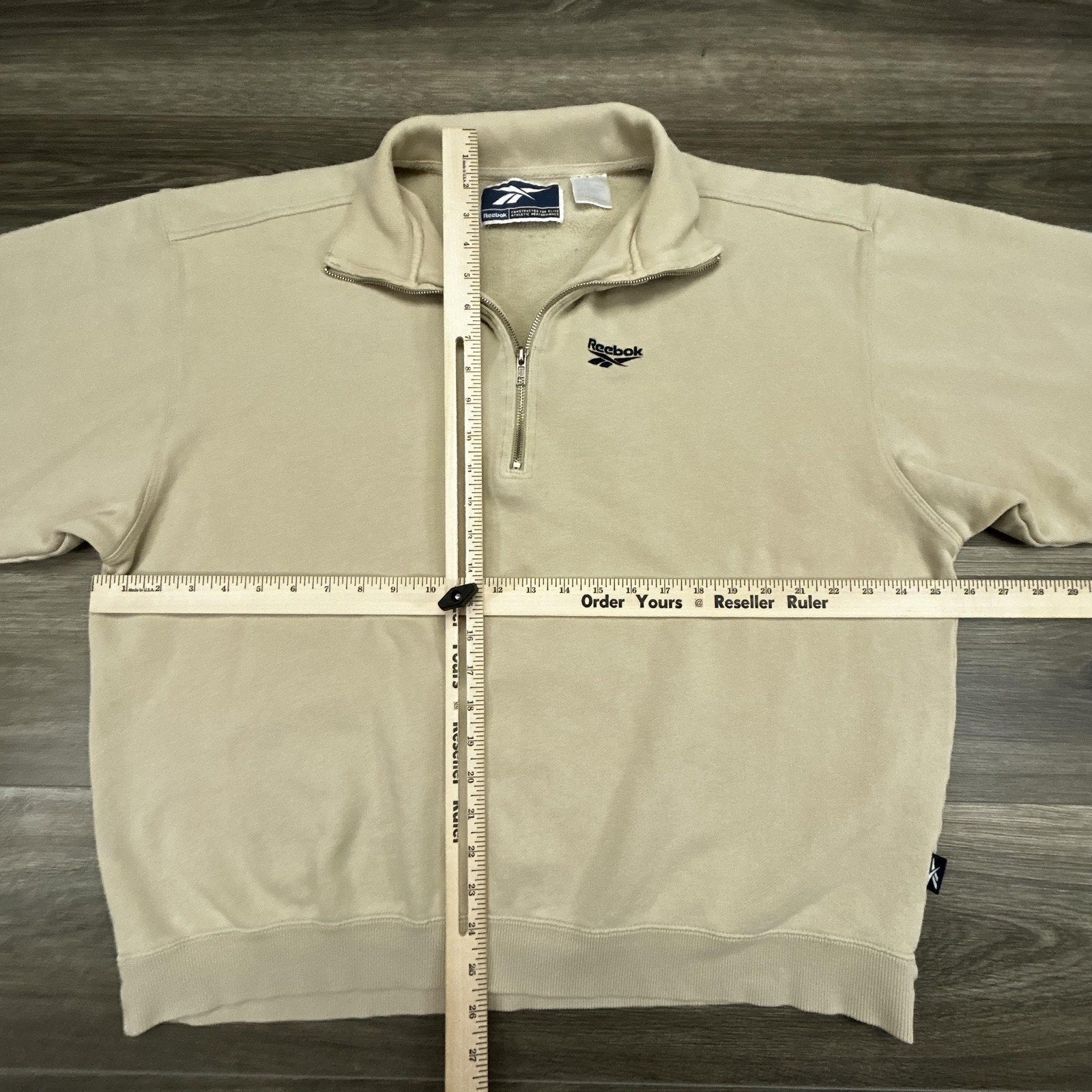 Vintage Reebok 1/4 Zip Pullover Sweatshirt Mens Large Beige Mock Neck 90s Jacket