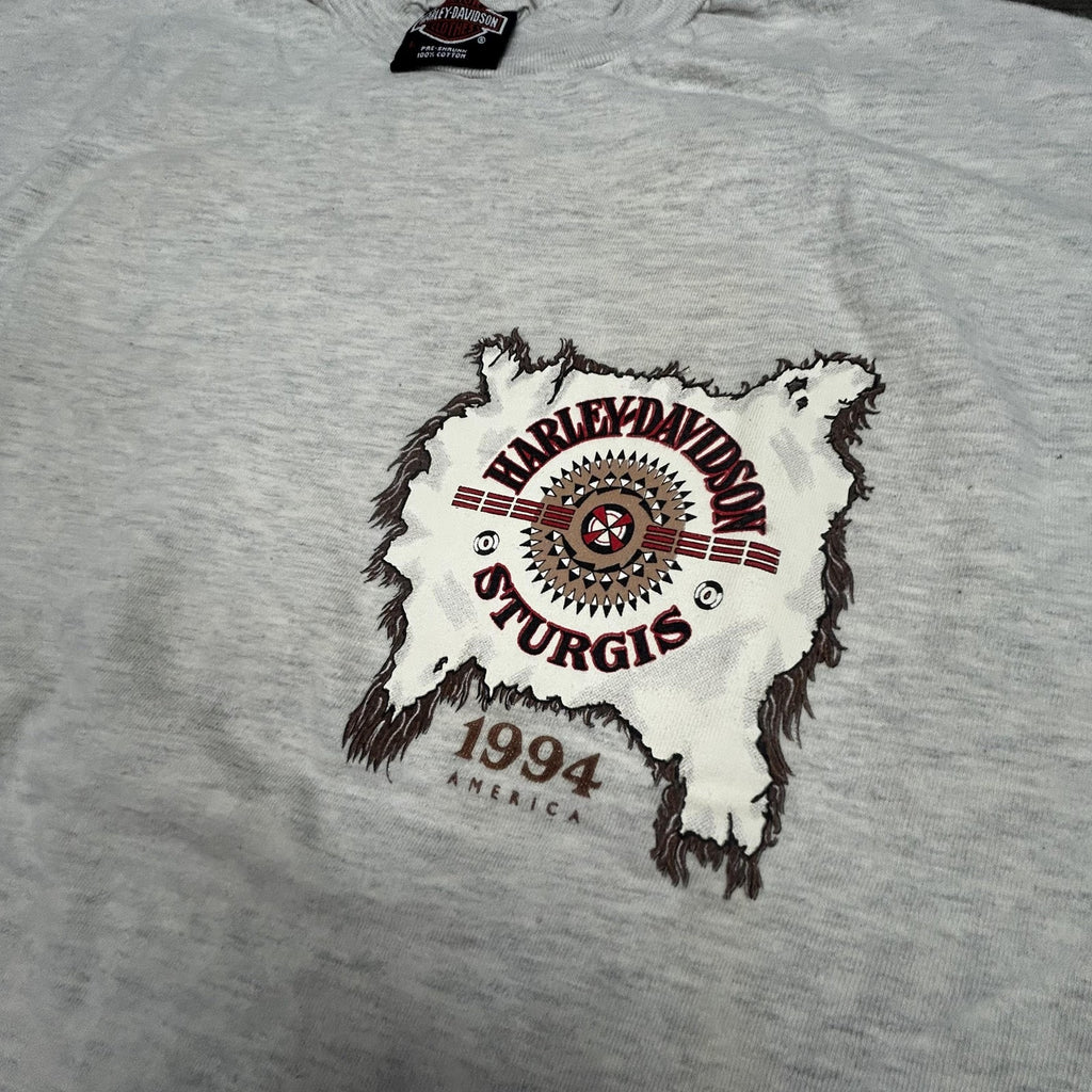 Vintage Harley Davidson Sturgis Shirt Mens Large Gray 1994 Native American 90s