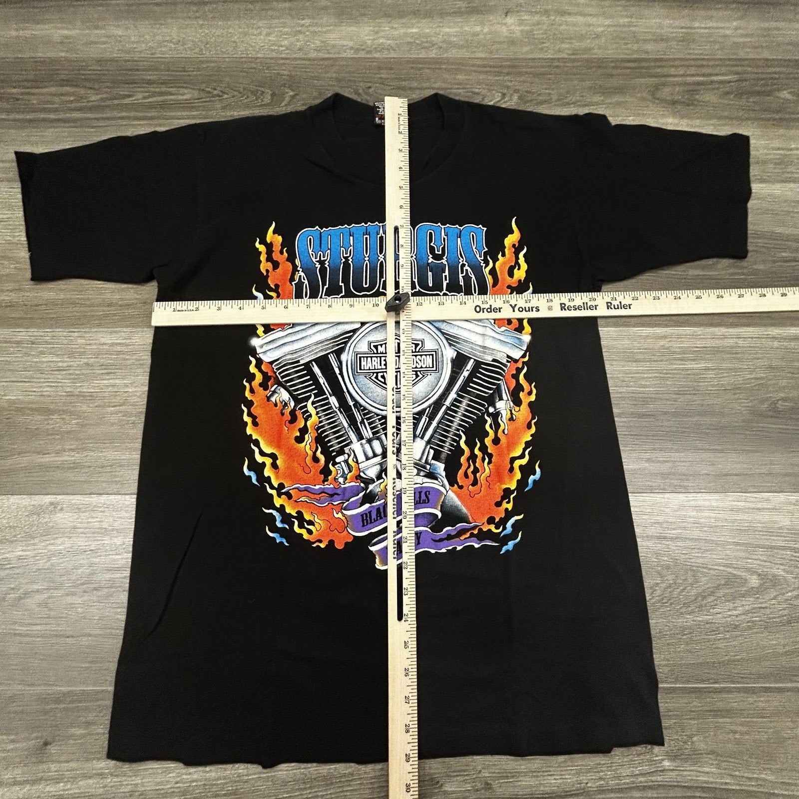 Vintage Harley Davidson Sturgis Shirt Mens Large Black Flames Single Stitch 90s