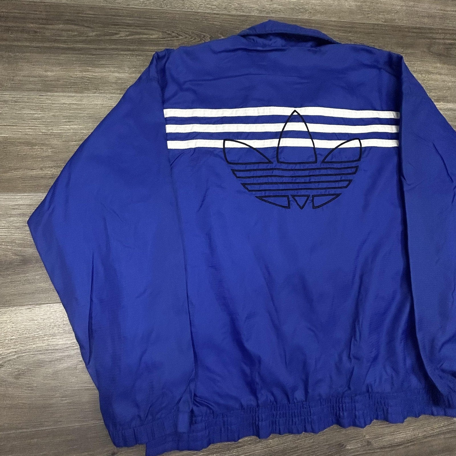Vintage 80s Adidas Jacket Mens Large Blue Track 3 Stripes Trefoil Windbreaker