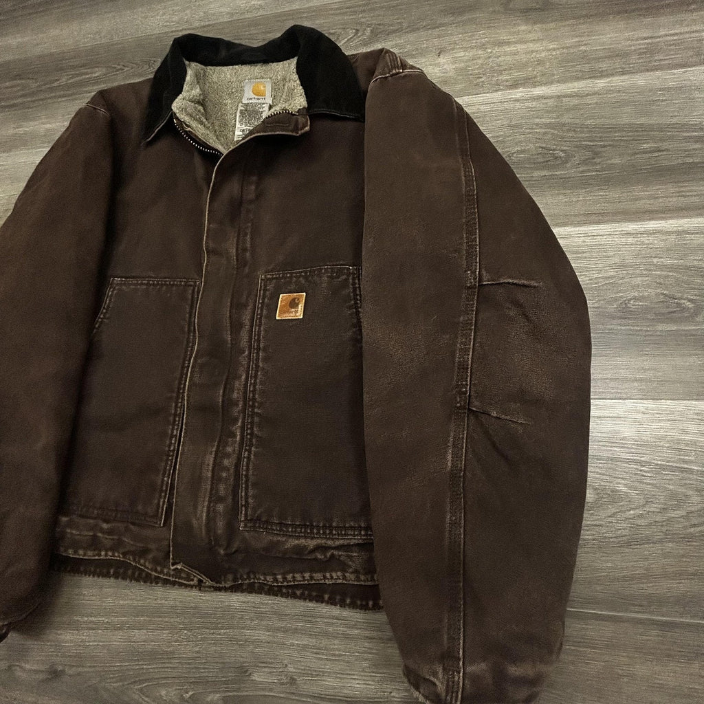Vintage Carhartt Jacket Mens Medium Brown Detroit Canvas Sherpa Bomber J164 DKB