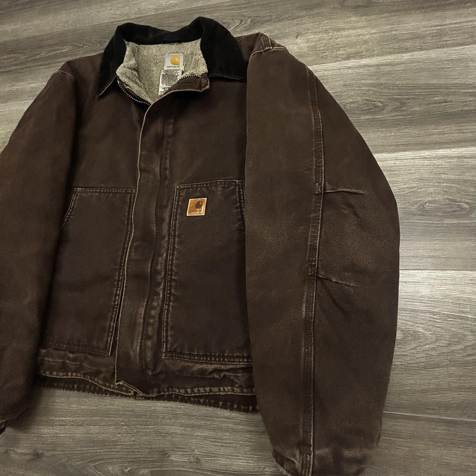 Vintage Carhartt Jacket Mens Medium Brown Detroit Canvas Sherpa Bomber J164 DKB