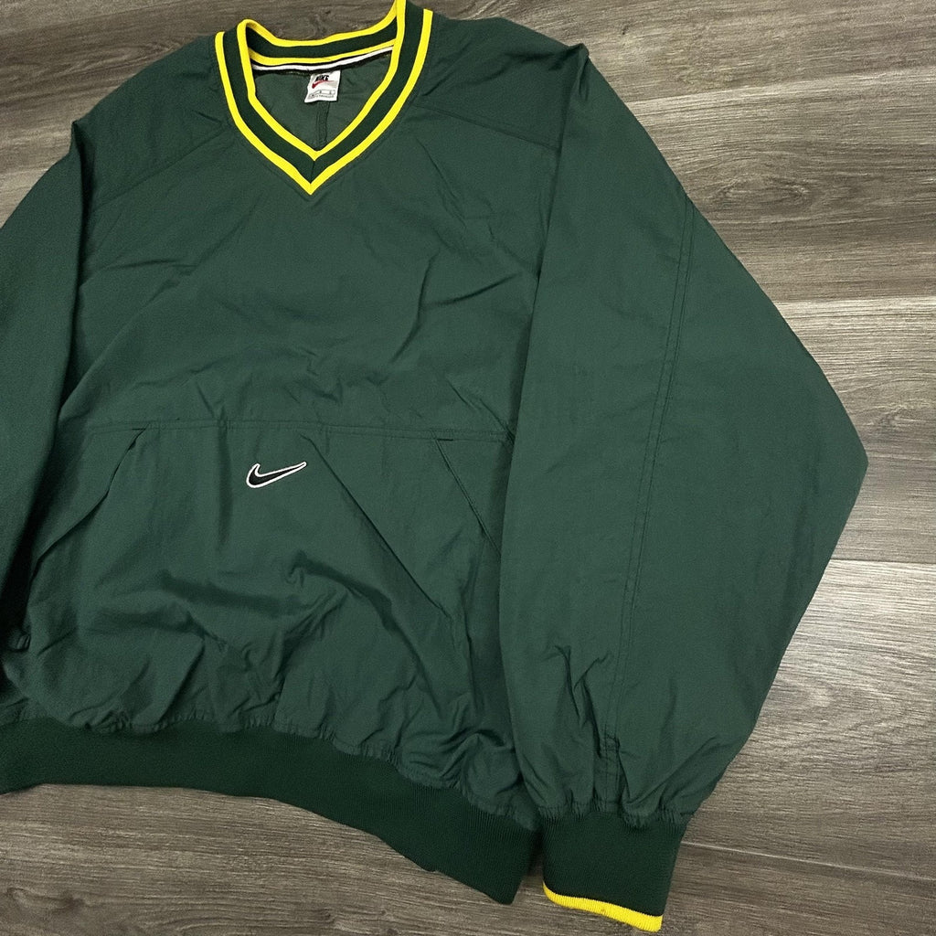 Vintage Nike Pullover Jacket Mens Large Green Yellow Oregon Center Swoosh 90s