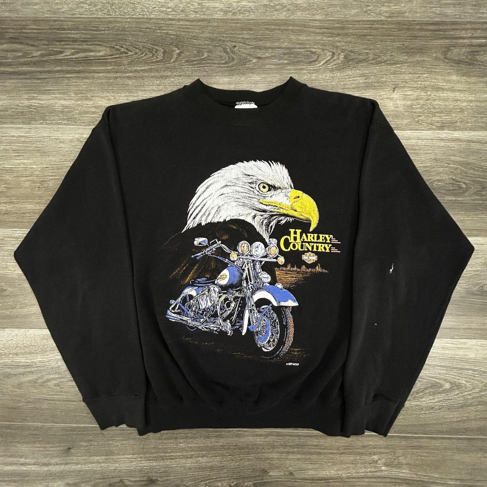 Vintage Harley Davidson Sweatshirt Mens Large Black Eagle Motorcycle Country 90s