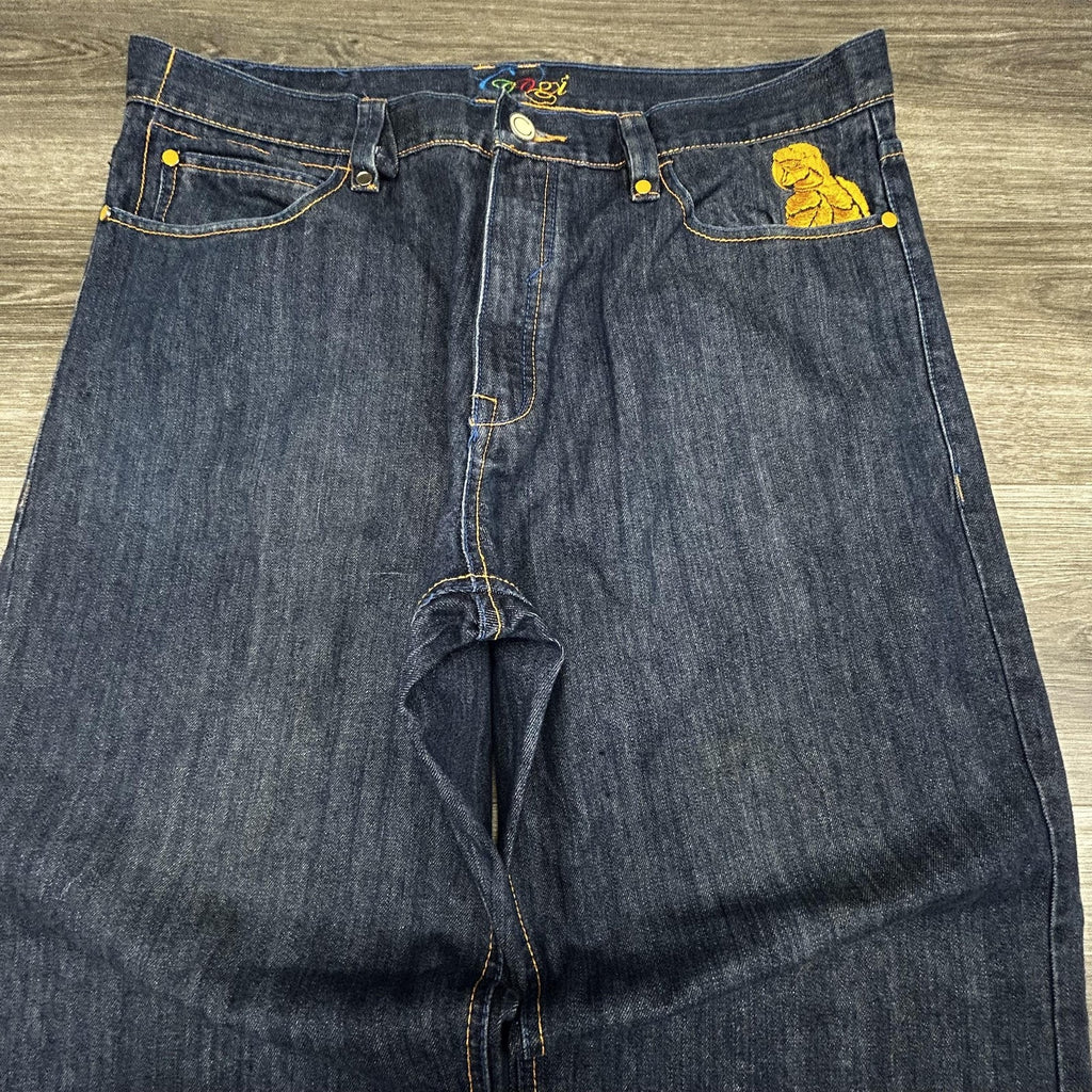 Vintage Coogi Jeans Mens 40x32 Dark Wash Baggy Wide Leg Embroidered Pockets Y2K