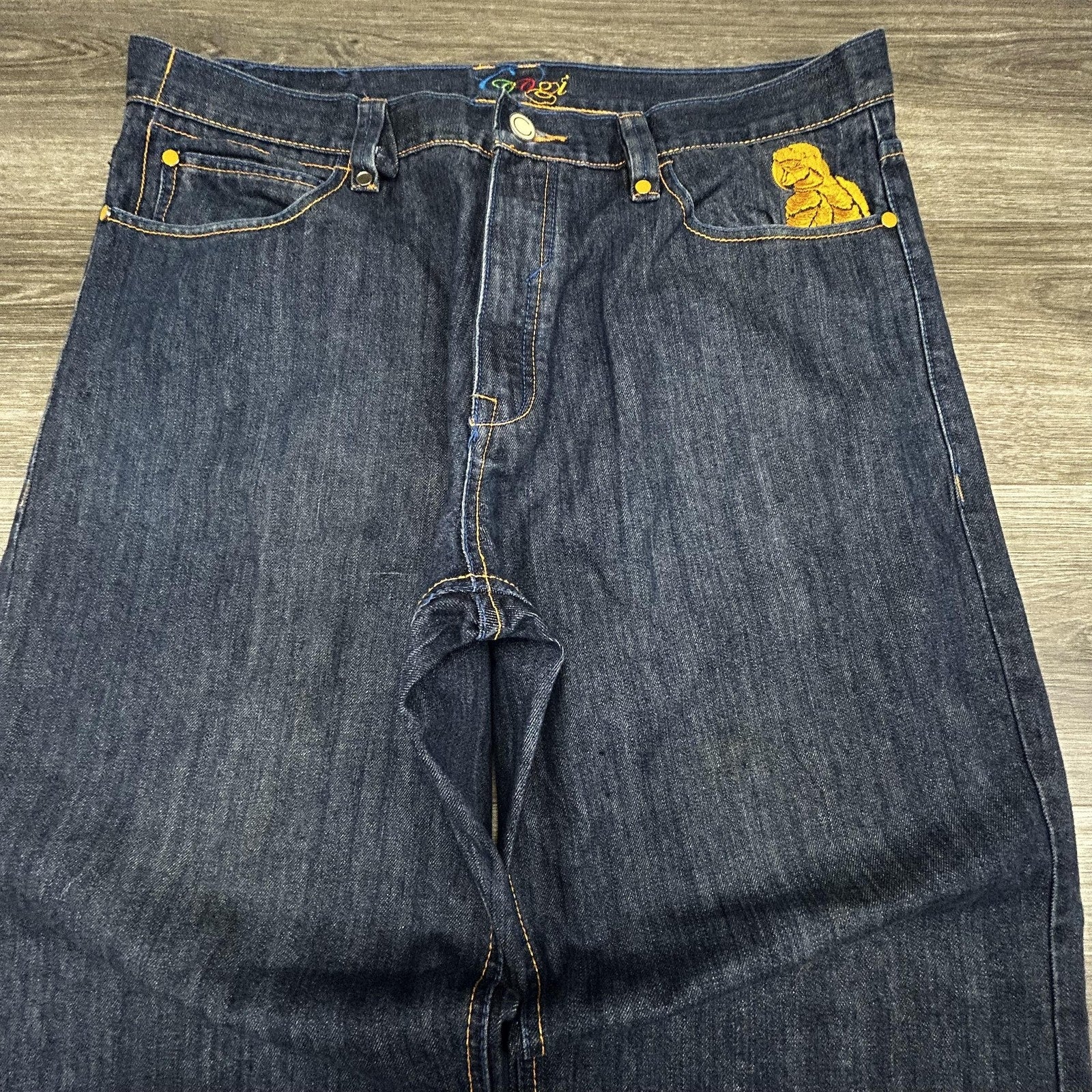 Vintage Coogi Jeans Mens 40x32 Dark Wash Baggy Wide Leg Embroidered Pockets Y2K