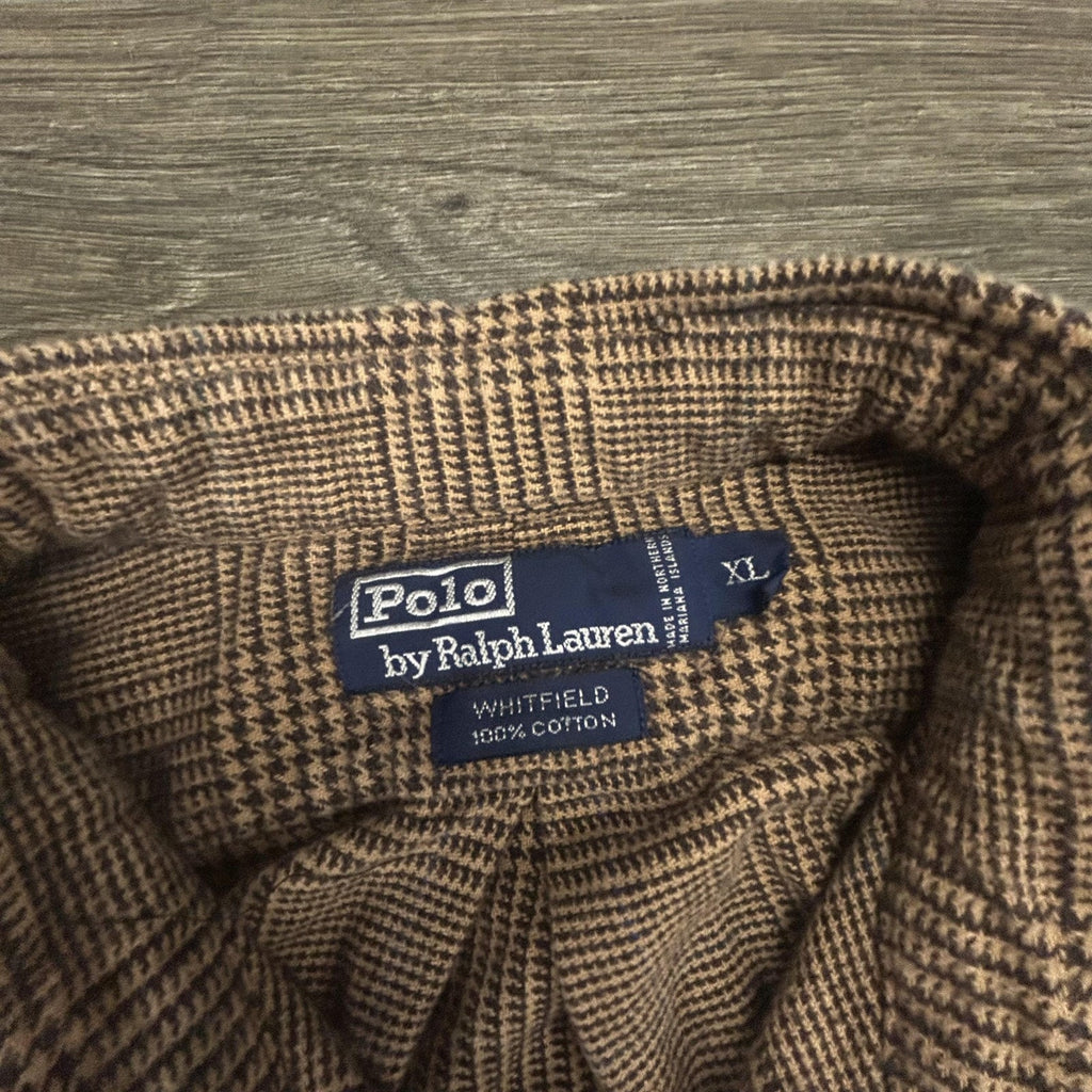Vintage Polo Ralph Lauren Flannel Shirt Mens XL Brown Plaid Whitfield Preppy 90s