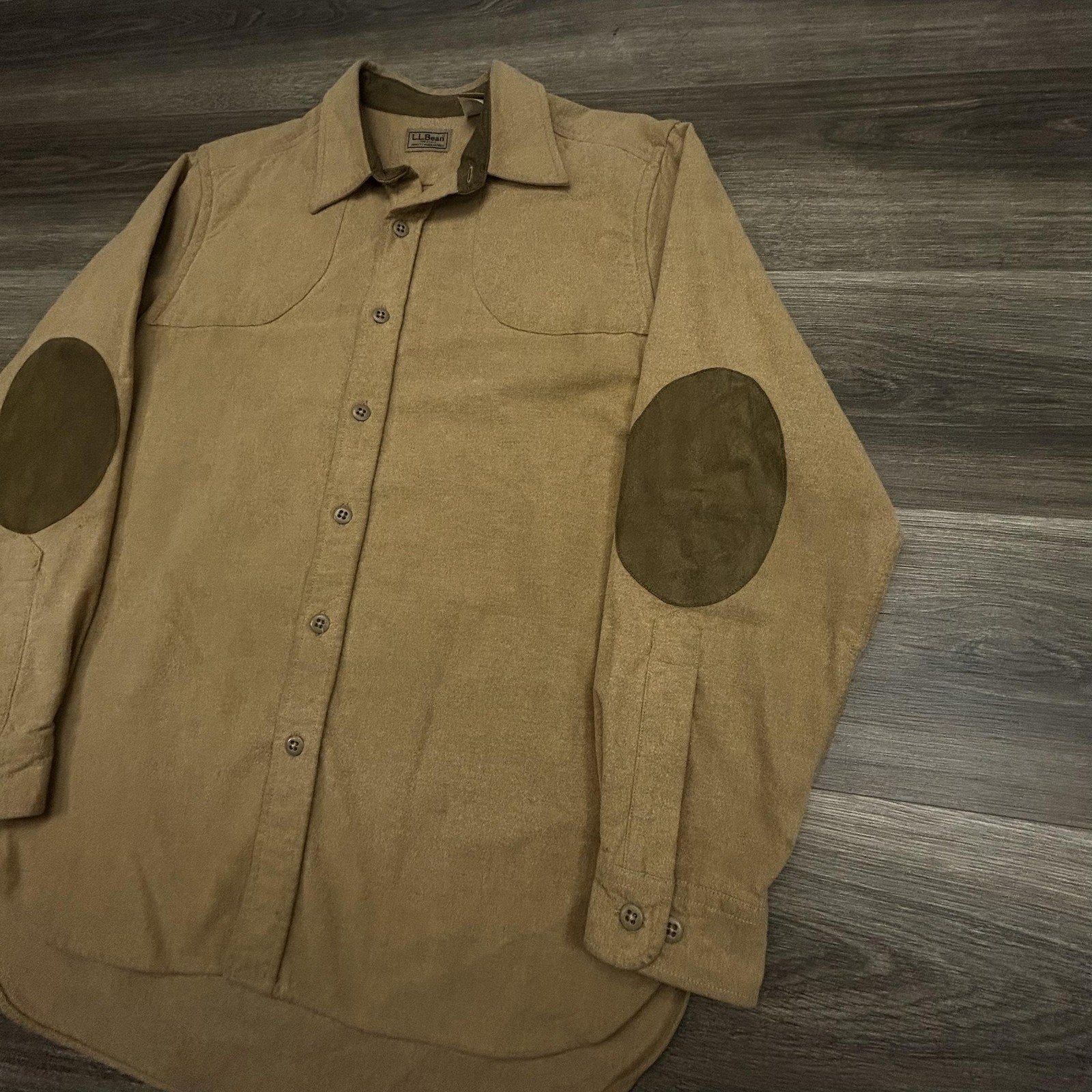 Vintage LL Bean Chamois Flannel Shirt Mens Medium Brown Suede Patches Hunting