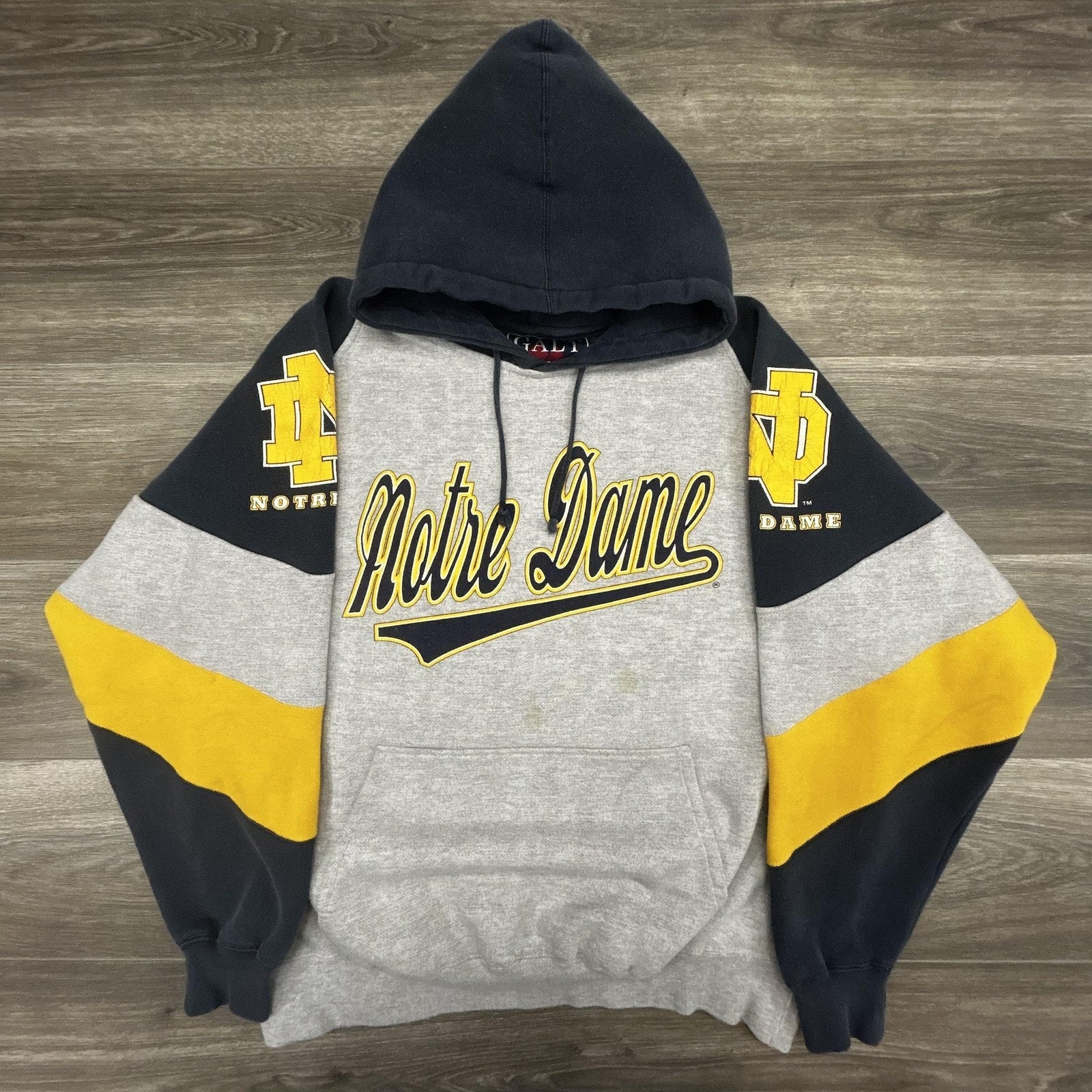 Vintage Notre Dame Fighting Irish Hoodie Mens XL Gray Football Sweatshirt 90s