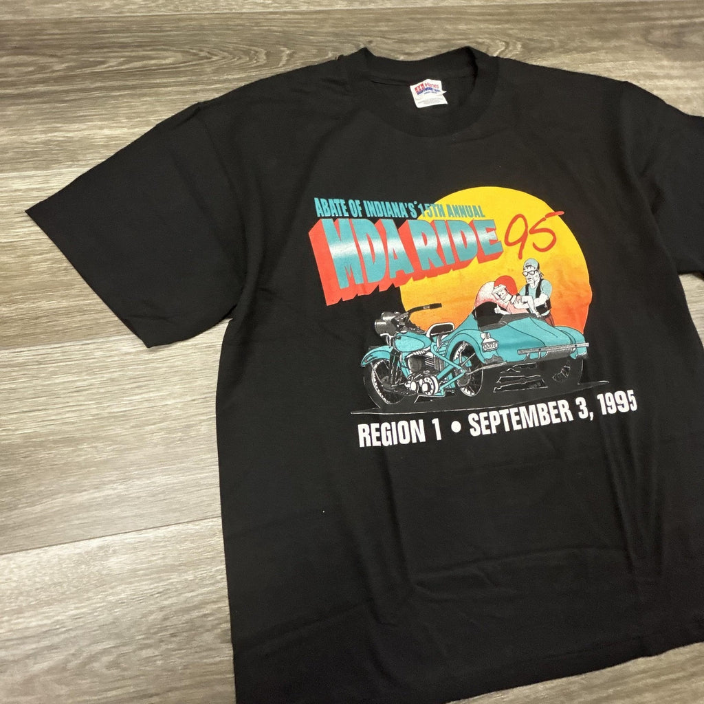 Vintage Biker Shirt Mens Large Black Harley ABATE Motorcycle Single Stitch 90s