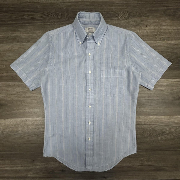 Vintage Arrow Dover Shirt Mens Small Blue Striped Button Down Short Sleeve USA
