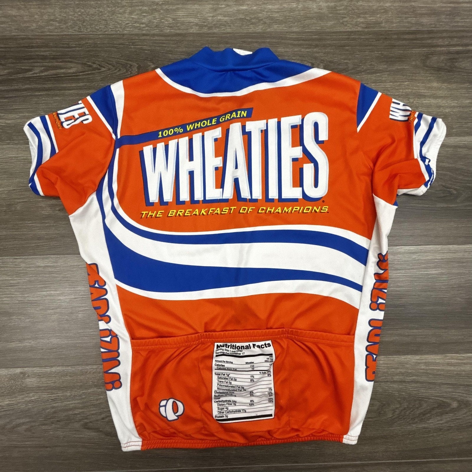 Wheaties Cycling Jersey Mens Large Orange Pearl Izumi 1/4 Zip Pockets Bike Top