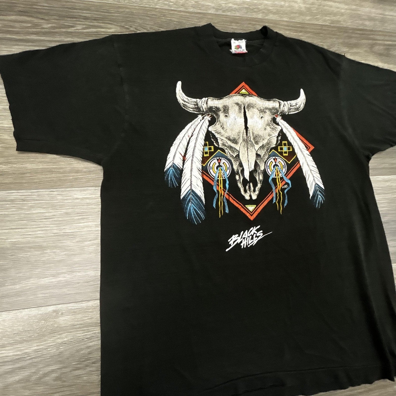 Vintage Black Hills Biker Shirt Mens XL Black Skull Single Stitch Harley 90s USA