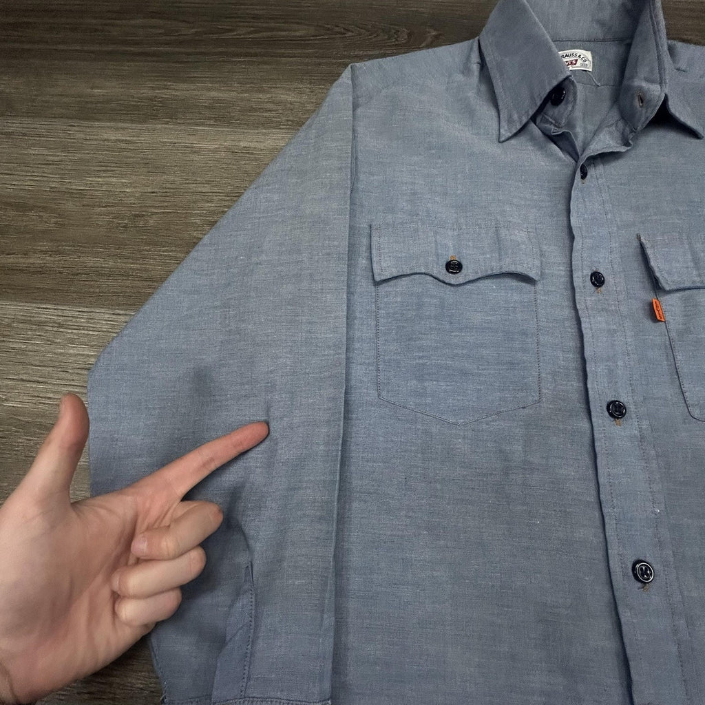 Vintage 70s Levis Denim Shirt Mens Medium Orange Tab Chambray Western Cowboy USA