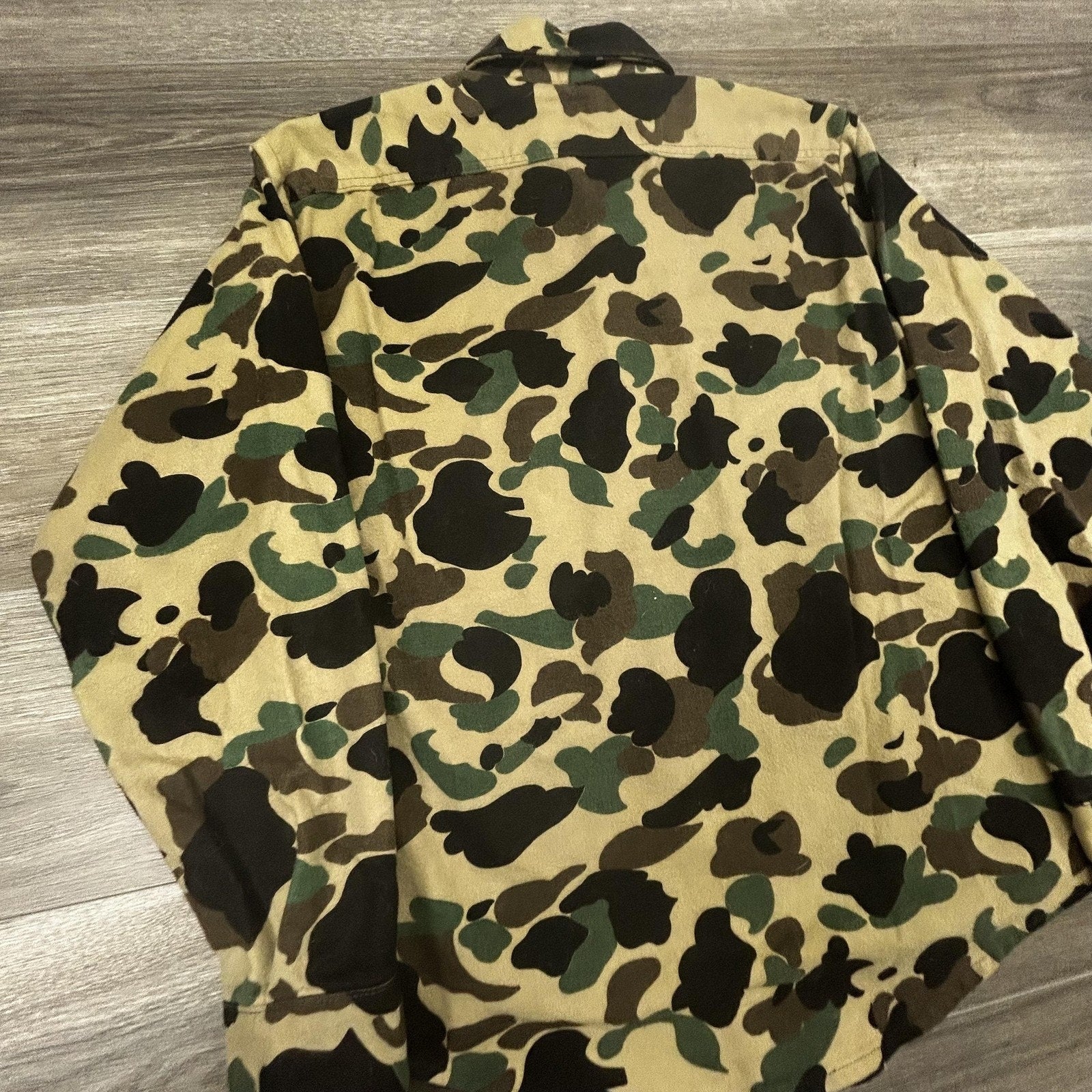 Vintage 70s Duck Camo Chamois Cloth Shirt Mens Medium Five Brothers Made in USA