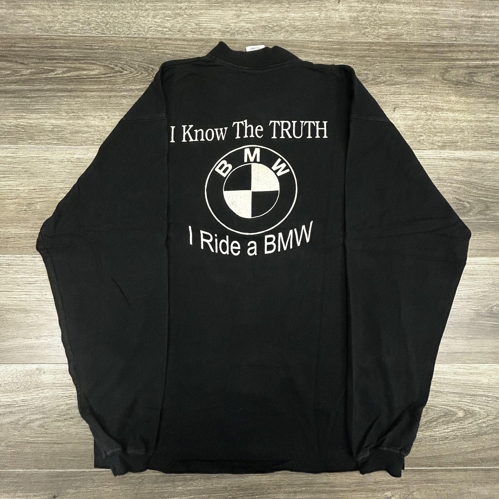 Vintage BMW Motorcycle Henley Shirt Mens Large Black Beemer Racing EUC