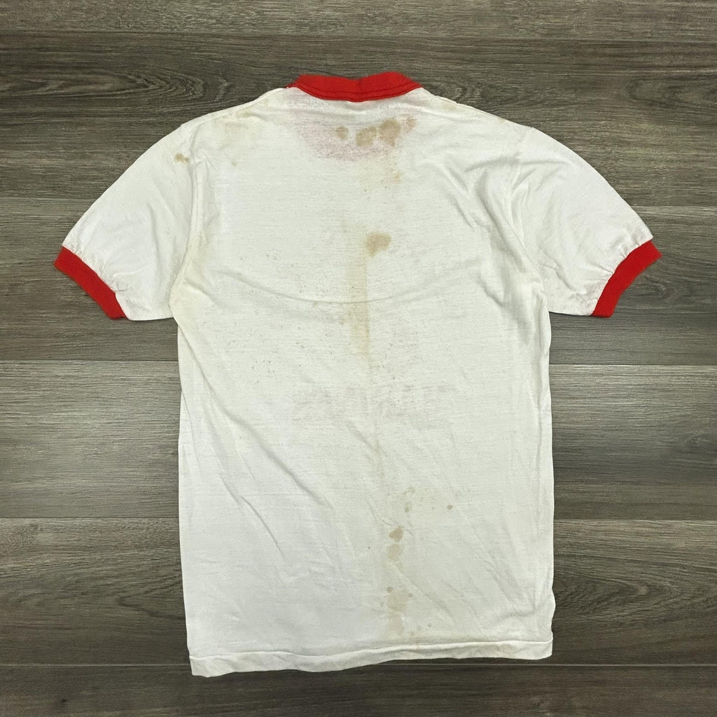 True Vintage 70s USMC Ringer Shirt Mens Medium White Parris Island Marines USA