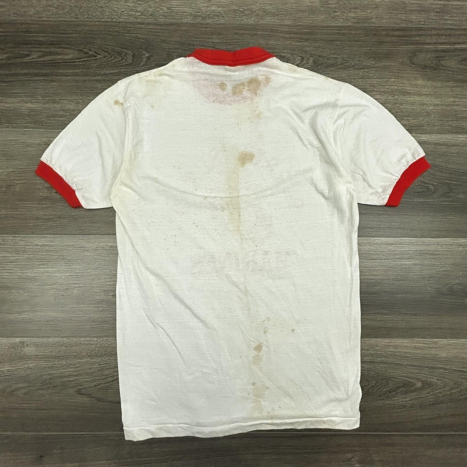 True Vintage 70s USMC Ringer Shirt Mens Medium White Parris Island Marines USA