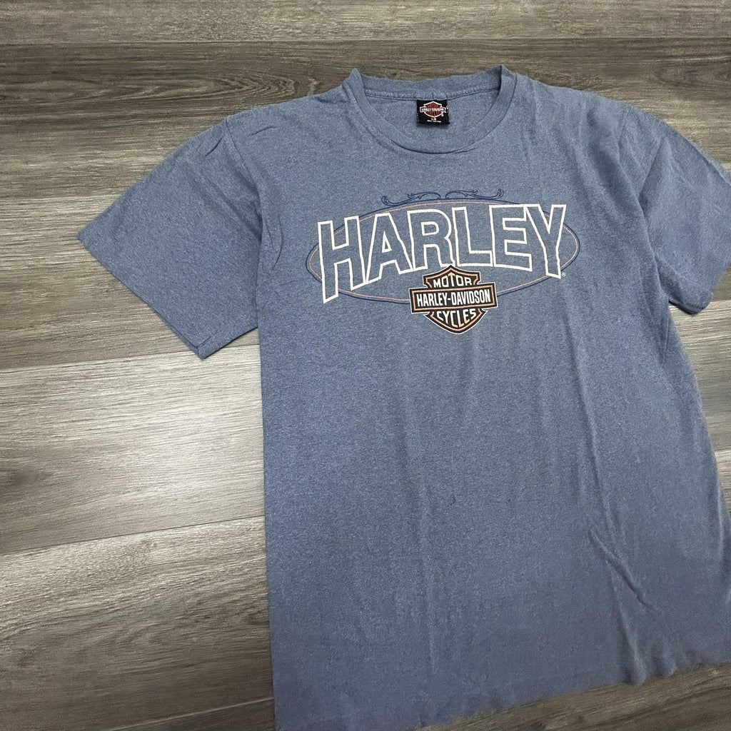Vintage Harley Davidson Shirt Mens Large Blue Eagle Chrome SIngle Stitch 90s USA