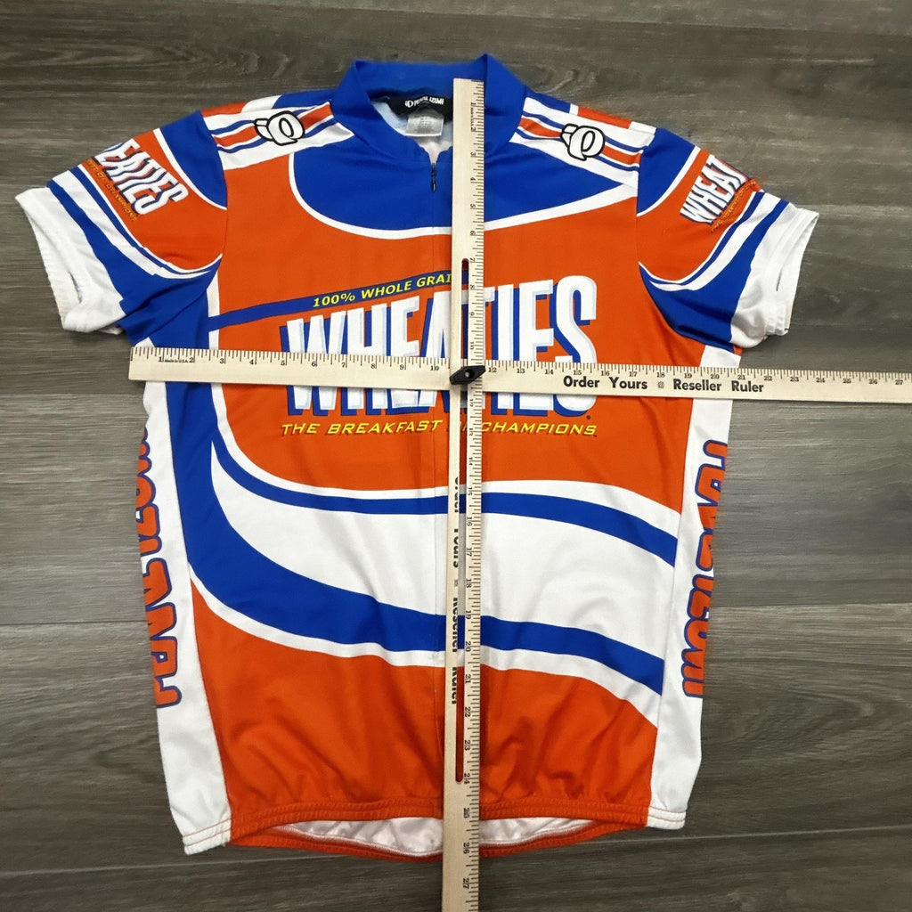 Wheaties Cycling Jersey Mens Large Orange Pearl Izumi 1/4 Zip Pockets Bike Top