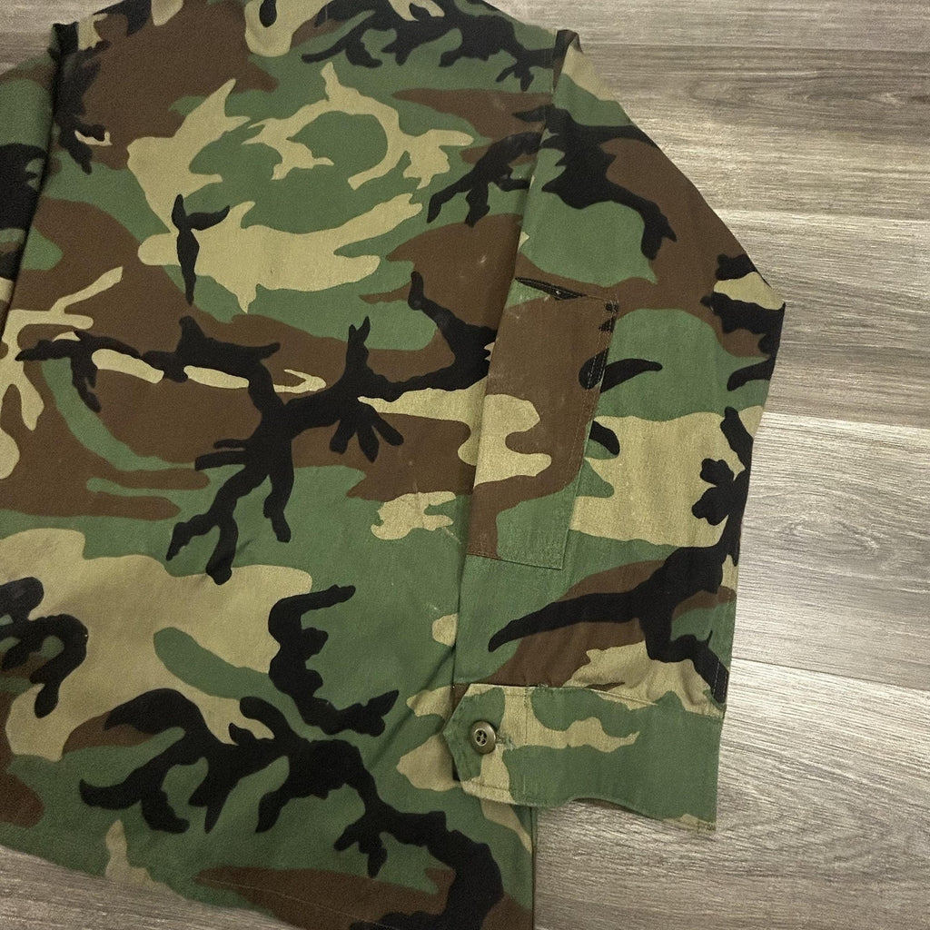 Vintage Army BDU Combat Coat Mens XLT Green Woodland Camo Military Jacket 90s