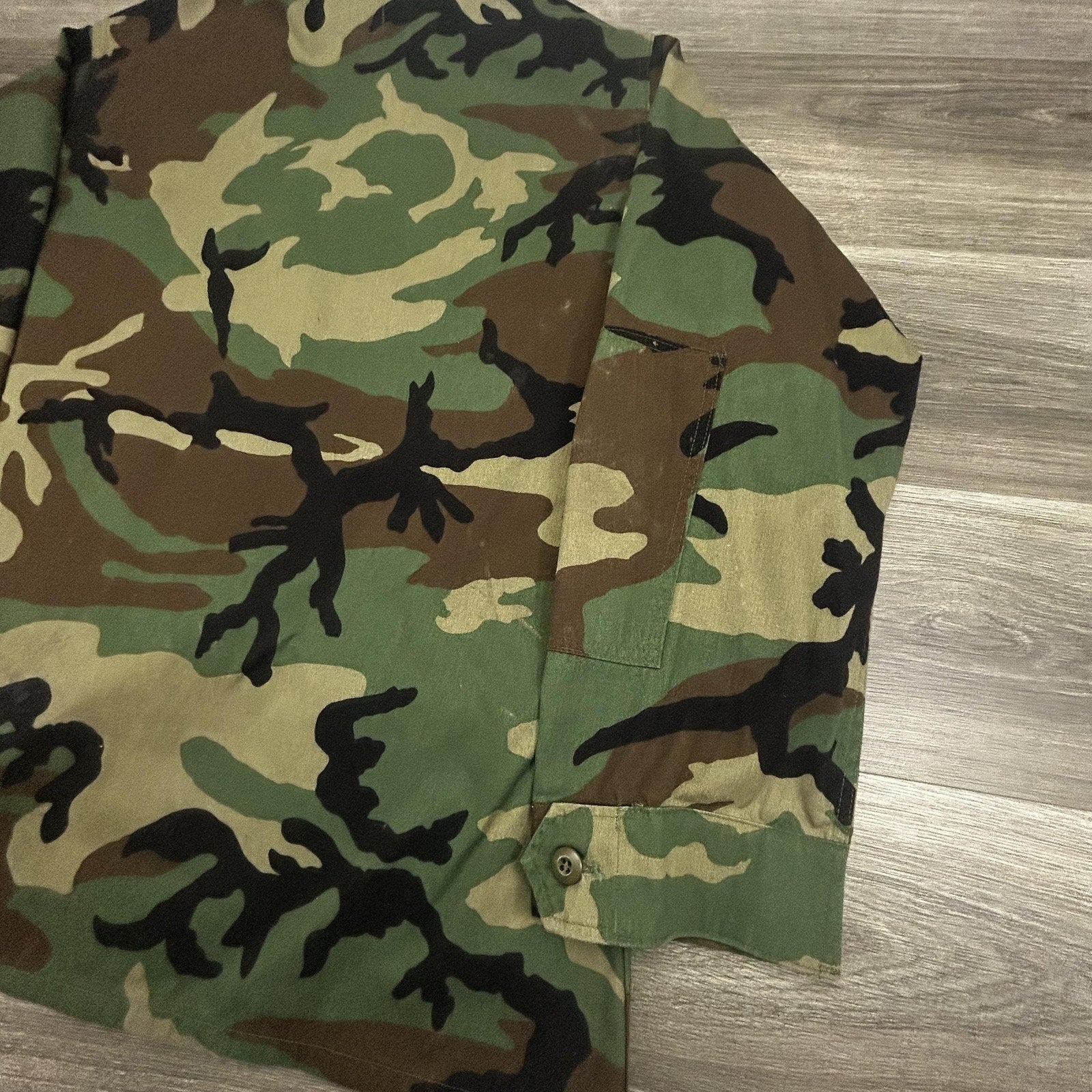 Vintage Army BDU Combat Coat Mens XLT Green Woodland Camo Military Jacket 90s