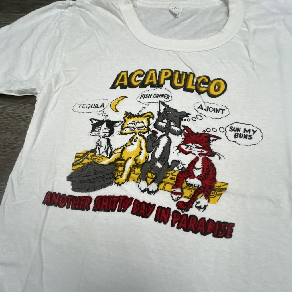 Vintage 70s Weed Shirt Mens Small White Single Stitch Drinking Cannabis Funny